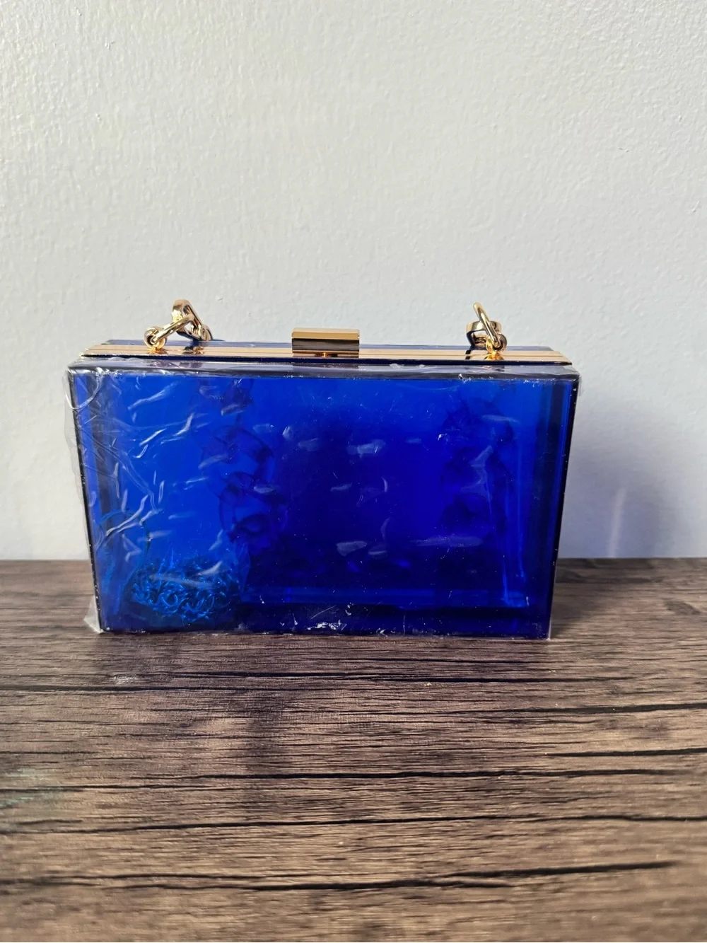 Blue Acrylic Stadium Concert Clear Box Clutch with Chain Handle